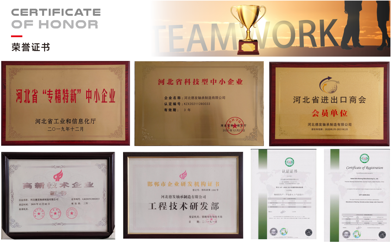 DEFA BEARING certificates and company honors